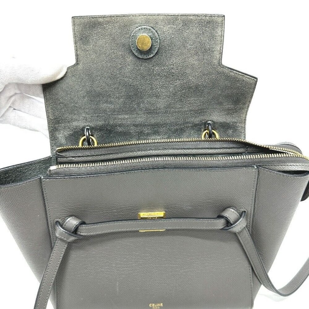 Auth CELINE 189153 logo Belt bag micro 2WAY Shoulder Bag Hand Bag Leather gray - Picture 16 of 16